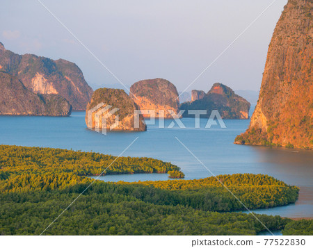 Tropical jungle and rocky islets towering over the bay (Phang Nga Province, Kingdom of Thailand) Tropical jungle and rocky islets towering over the bay (Phang Nga Province, Kingdom of Thailand) 77522830