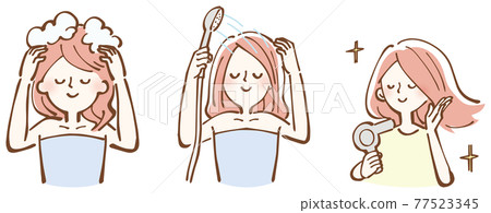Hair care shampoo woman illustration set Hair care shampoo woman illustration set 77523345