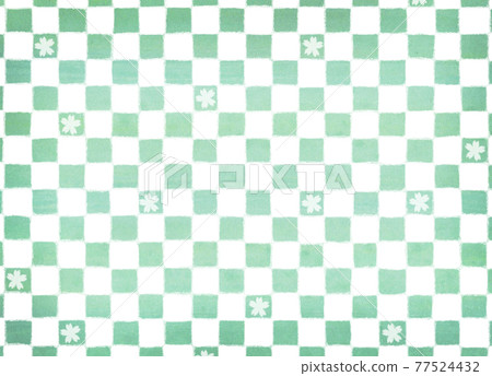 Cherry blossom pattern green and white checkered pattern background Cherry blossom pattern green and white checkered pattern background 77524432