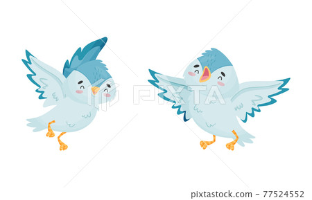 Birdie The Image Of A Blue Bird Cute Bird In Cartoon Style Vector