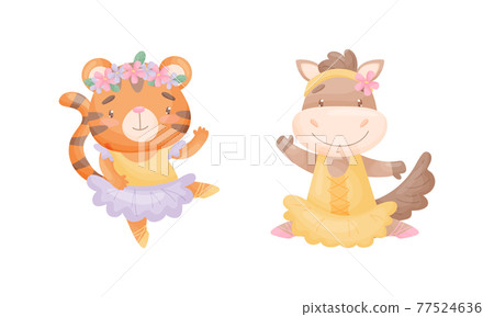 Cute Animals in Ballerina Dress Dancing Vector Set Cute Animals in Ballerina Dress Dancing Vector Set 77524636