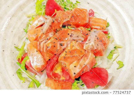 Homely and rustic homemade "trout salad" watercolor style Homely and rustic homemade "trout salad" watercolor style 77524737