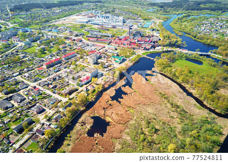 Aerial view of modern paper factory in the city Aerial view of modern paper factory in the city 77524811
