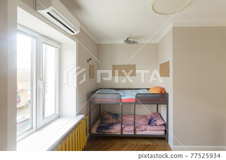 Bunk bed in modern children's room minimalist apartment Bunk bed in modern children's room minimalist apartment 77525934