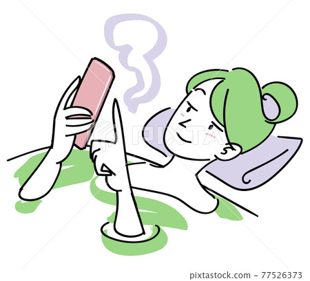 Illustration of a woman surfing the net with a smartphone even in the bath 77526373
