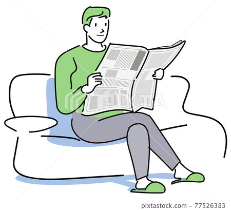 一個男人坐在沙發上看報紙 一個男人坐在沙發上看報紙 77526383