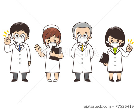 Male doctors, female doctors and nurses wearing masks 77526419