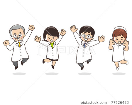 Jumping medical staff, doctors, nurses Jumping medical staff, doctors, nurses 77526423