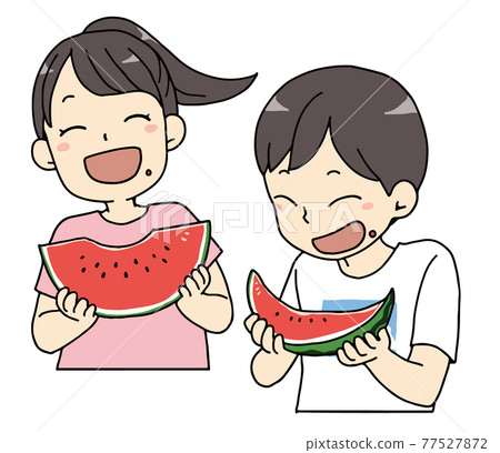 吃西瓜的兩個孩子 吃西瓜的兩個孩子 77527872