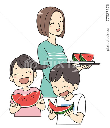 吃西瓜的孩子和母親 吃西瓜的孩子和母親 77527876