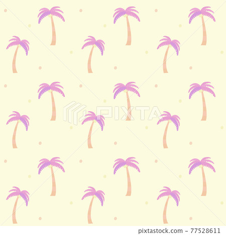 Summer tropical pink palm trees seamless pattern pale yellow background 77528611