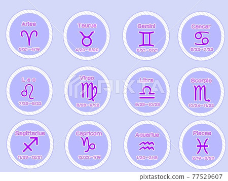 紫色環 12 星座圖標設置與紫色背景 紫色環 12 星座圖標設置與紫色背景 77529607