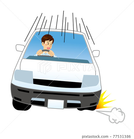 A driver who is surprised when the tire suddenly punctures 77531386