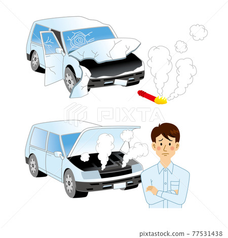 汽車拋錨時燃燒煙霧彈的司機 汽車拋錨時燃燒煙霧彈的司機 77531438