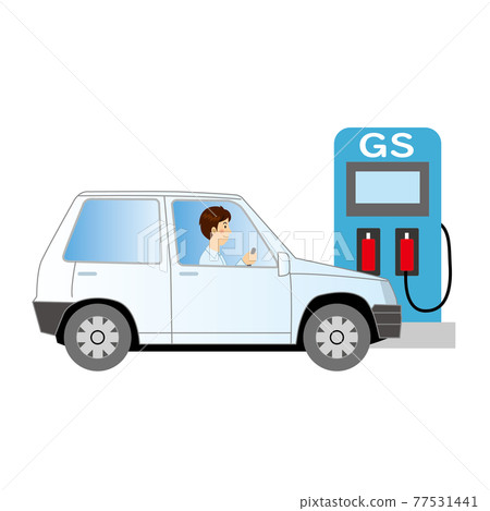 一名司機進入加油站為汽車加油 一名司機進入加油站為汽車加油 77531441