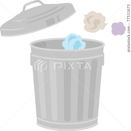 Paper scraps in a tin trash can 77531673