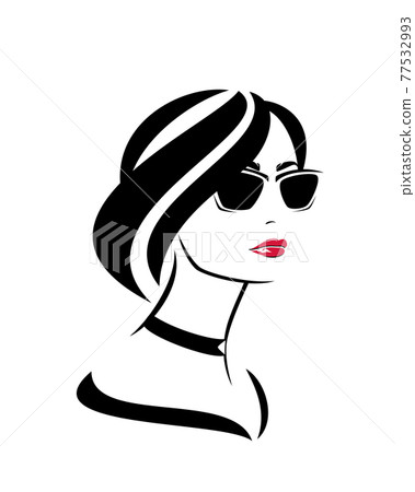 glamorous woman with red lips wearing choker necklace and  sunglasses vector portrait 77532993