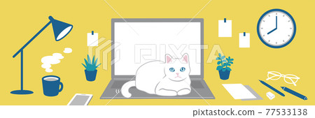 Landscape with telework and cats 77533138