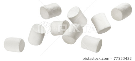 Falling marshmallows isolated on white background 77533422