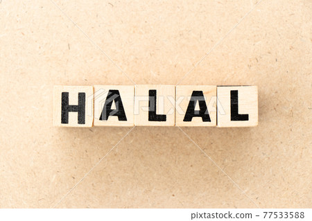 Alphabet letter block in word halal on wood background Alphabet letter block in word halal on wood background 77533588