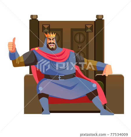 Happy King. Cartoon king sits on throne and gives thumbs up while smiling, cartoon vector illustration isolated in white background Happy King. Cartoon king sits on throne and gives thumbs up while smiling, cartoon vector illustration isolated in white background 77534009