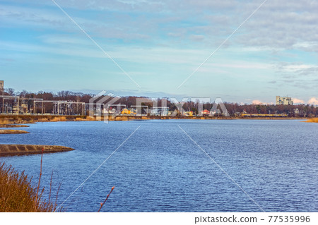 Panorama of spring of river Lielupe in Jurmala 77535996