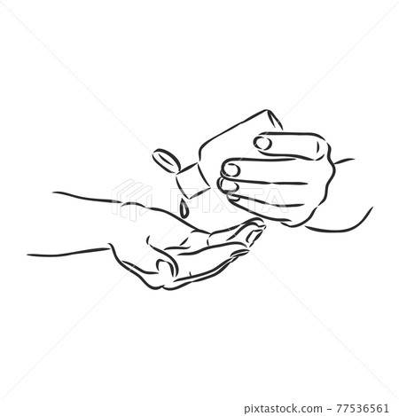 hands using hand sanitizer gel pump dispenser or alcohol to protect Covid-19 virus or coronavirus vector illustration sketch doodle hand drawn isolated on white background hands using hand sanitizer gel pump dispenser or alcohol to protect Covid-19 virus or coronavirus vector illustration sketch doodle hand drawn isolated on white background 77536561