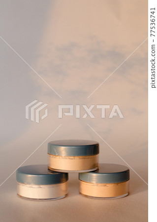Set of cosmetic cream jars, isolated on beige or gray background with shadow Set of cosmetic cream jars, isolated on beige or gray background with shadow 77536741