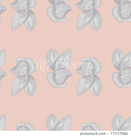 Pastel seamless pattern with blue flowers orchid elements. Beige background. 77537066