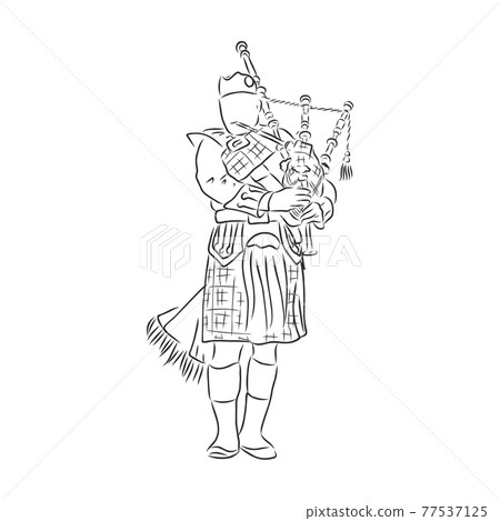 Bagpipes instrument sketch vector illustration. Scratch board style imitation. Black and white hand drawn image. 77537125