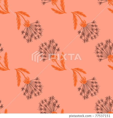 Natural seamless pattern with hand drawn dandelion flowers silhouettes print. Pink background. 77537151
