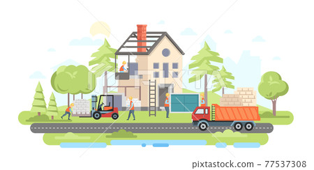 Residential house under construction - flat design style illustration Residential house under construction - flat design style illustration 77537308