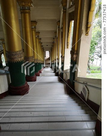Shwedagon Pagoda stairs in Yangon, Myanmar 77537418