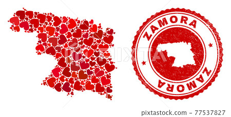Love Collage Zamora Province Map and Grunge Badge with Map Inside 77537827