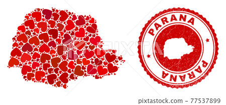 Valentine Collage Parana State Map and Grunge Stamp Seal with Map Inside 77537899