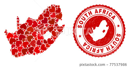 Valentine Collage South African Republic Map and Grunge Badge with Map Inside 77537986