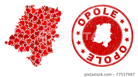 Heart Collage Opole Voivodeship Map and Grunge Stamp with Map Inside 77537987