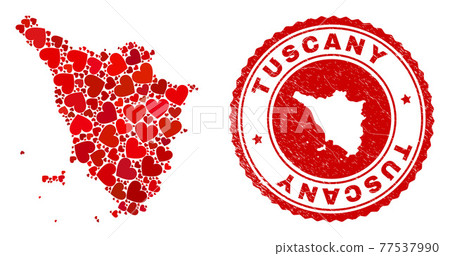 Valentine Mosaic Tuscany Region Map and Grunge Badge with Map Inside Valentine Mosaic Tuscany Region Map and Grunge Badge with Map Inside 77537990