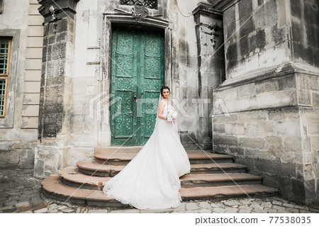 Beautiful luxury bride in elegant white dress 77538035