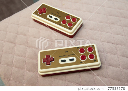 Retro gamepads. Old school gamepads for game consoles. Computer game. Sega, dendy, super mario.  77538278