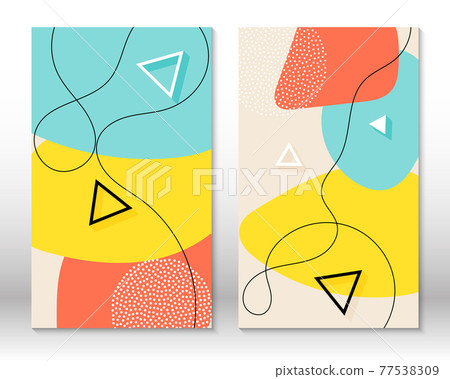 Set of doodle fun patterns. Hipster style 80s-90s. Memphis elements. Fluid coral, blue, yellow colors. Set of doodle fun patterns. Hipster style 80s-90s. Memphis elements. Fluid coral, blue, yellow colors. 77538309