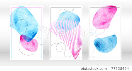 Watercolor abstract shapes. Minimalist artistic hand painted compositions. Pink, blue colors. Vector. Watercolor abstract shapes. Minimalist artistic hand painted compositions. Pink, blue colors. Vector. 77538424