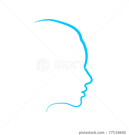 Detailed realistic beautiful woman face profile in one blue line on white 77538600