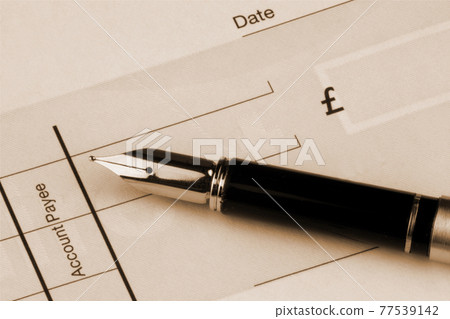 Fountain Pen and Blank Cheque Retro Image Fountain Pen and Blank Cheque Retro Image 77539142