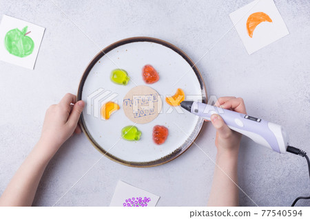 3D printing food concept. 3d pen fruits. Modern additive technologies 4.0 industrial revolution 77540594