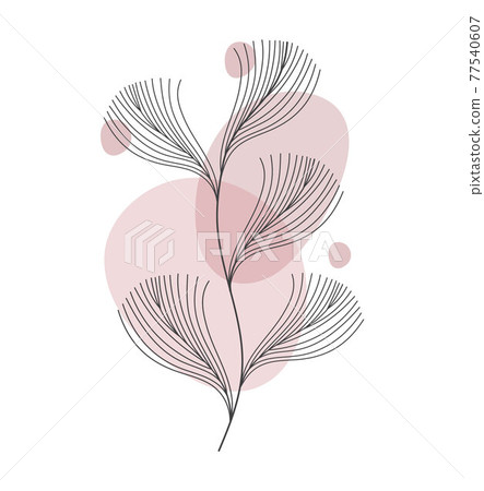 Abstract one line art leaf. Botanical prints boho vector wall art trendy picture. Bohemian style with line art foliage. Minimalist abstract plant branch art boho design for cover Abstract one line art leaf. Botanical prints boho vector wall art trendy picture. Bohemian style with line art foliage. Minimalist abstract plant branch art boho design for cover 77540607