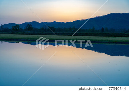 初夏的安曇野市的稻田和水鏡[長野縣] 77540844