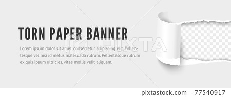 Template of paper horizontal strip with torn hole ripped edges 77540917