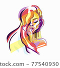 Hand-drawn young beautiful girl with nude makeup and unusual red hair. Fashion illustration of a stylish look. 77540930