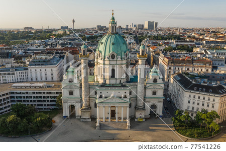 Aerial view of Karlskirche in early morning Aerial view of Karlskirche in early morning 77541226